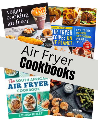Collection of air fryer cookbooks featuring healthy and delicious recipes for easy frying