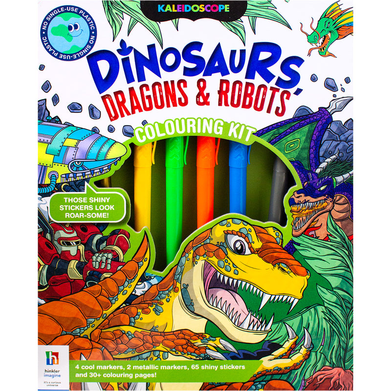 Dinosaurs, Dragons and Robots Colouring Kit