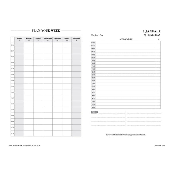 Daily Planner 2025 John Maxwell Black and Taupe With Zip