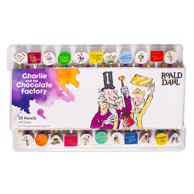 Charlie and the Chocolate Factory: 22 Pencils and Erasers Set - Readers Warehouse